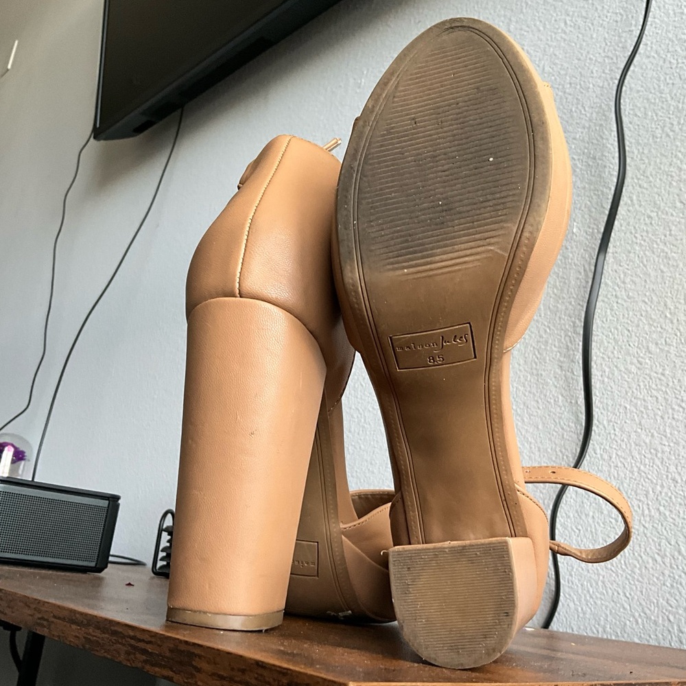 Elegant Tan Block Heel Pumps